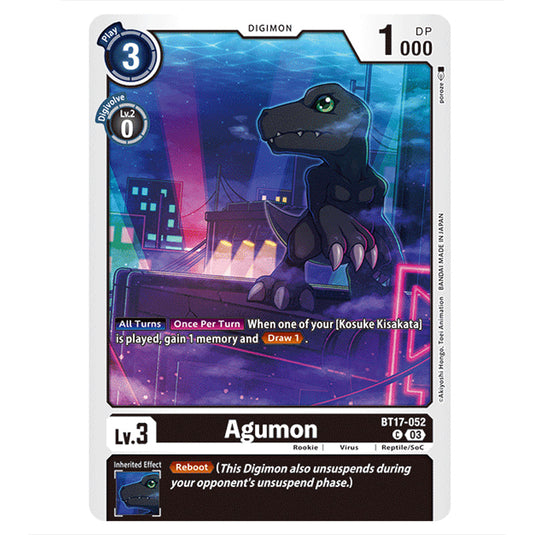 Agumon BT17-052 card from the Digimon set Secret Crisis