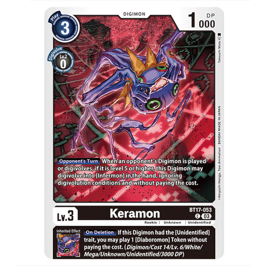 Keramon BT17-053 card from the Digimon set Secret Crisis