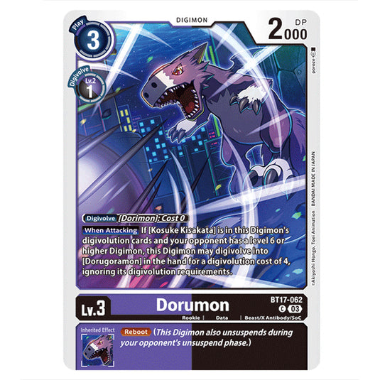 Dorumon BT17-062 card from the Digimon set Secret Crisis