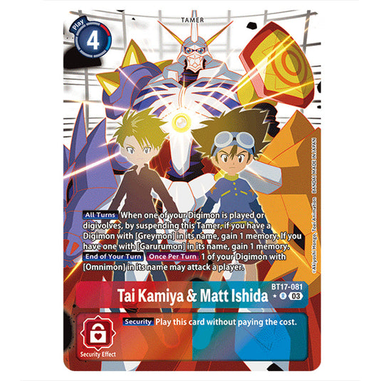 Tai Kamiya & Matt Ishida BT17-081b card from the Digimon set Secret Crisis