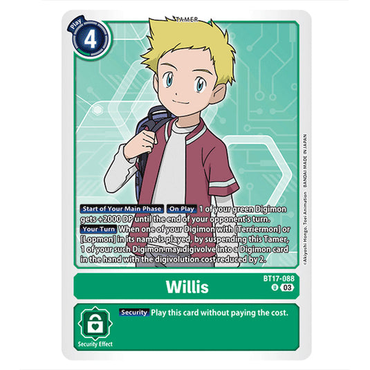 Willis BT17-088a card from the Digimon set Secret Crisis