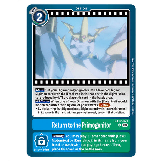 Return to the Primogenitor BT17-097 card from the Digimon set Secret Crisis