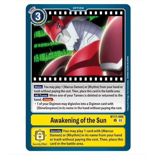 Awakening of the Sun BT17-099a card from the Digimon set Secret Crisis