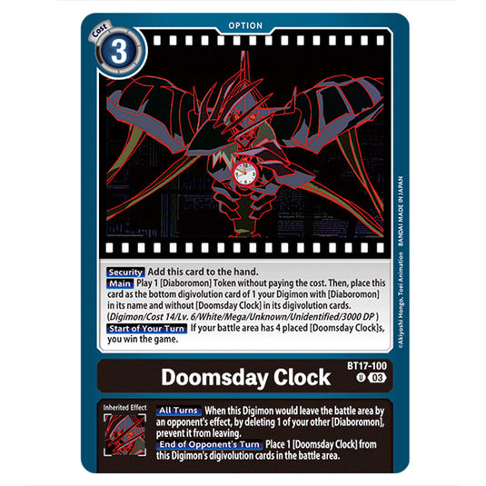 Doomsday Clock BT17-100 card from the Digimon set Secret Crisis