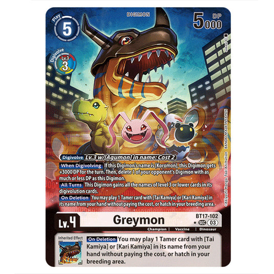 Greymon BT17-102b card from the Digimon set Secret Crisis