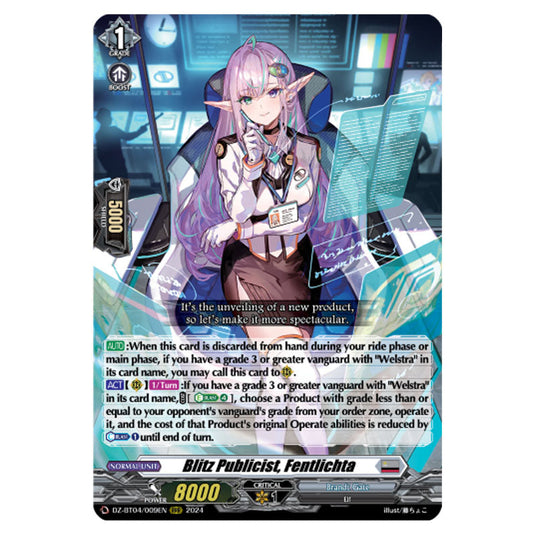 Blitz Publicist, Fentlichta DZ-BT04/009EN card from the Cardfight!! Vanguard set Destined Showdown