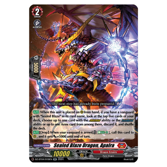 Sealed Blaze Dragon, Apalra DZ-BT04/019EN card from the Cardfight!! Vanguard set Destined Showdown