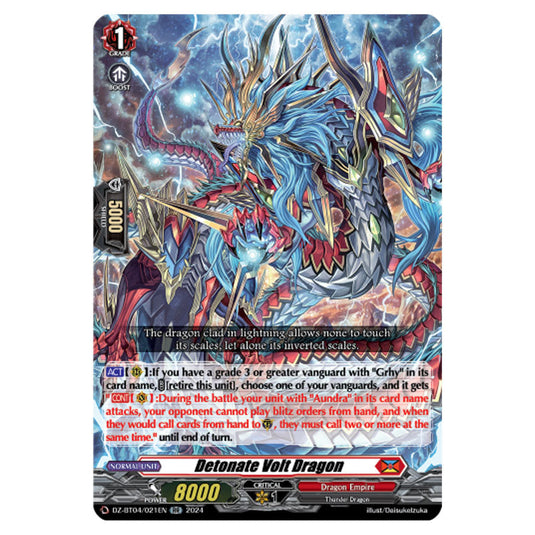 Detonate Volt Dragon DZ-BT04/021EN card from the Cardfight!! Vanguard set Destined Showdown