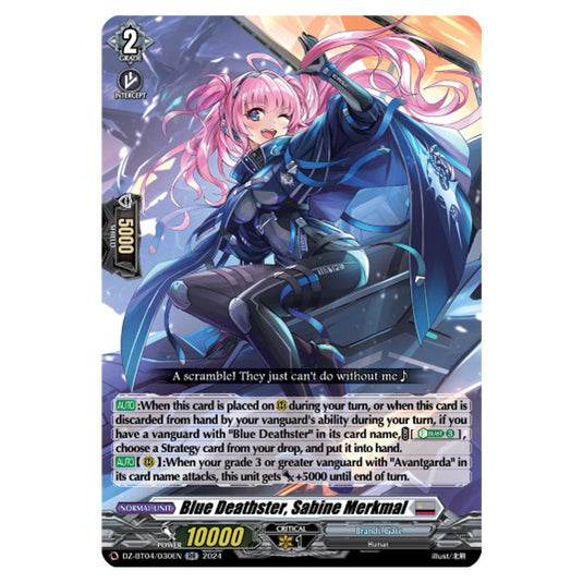 Blue Deathster, Sabine Merkmal DZ-BT04/030EN card from the Cardfight!! Vanguard set Destined Showdown