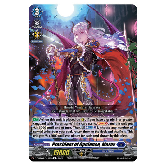 President of Opulence, Morax DZ-BT04/047EN card from the Cardfight!! Vanguard set Destined Showdown