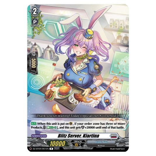 Blitz Server, Kiartina DZ-BT04/051EN card from the Cardfight!! Vanguard set Destined Showdown