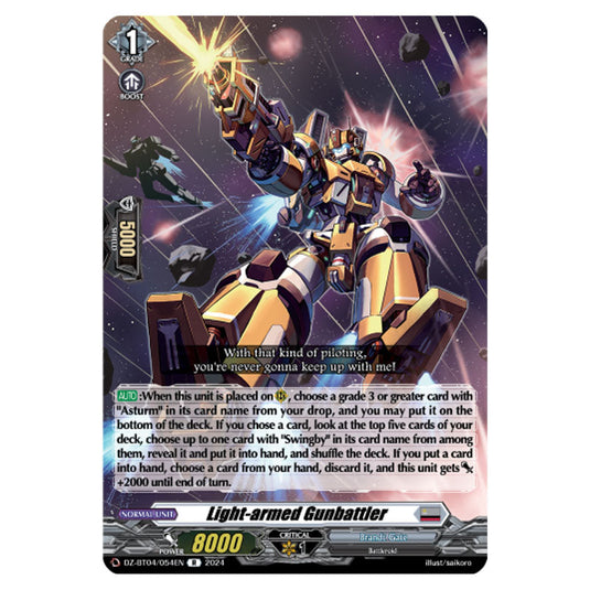 Light-armed Gunbattler DZ-BT04/054EN card from the Cardfight!! Vanguard set Destined Showdown