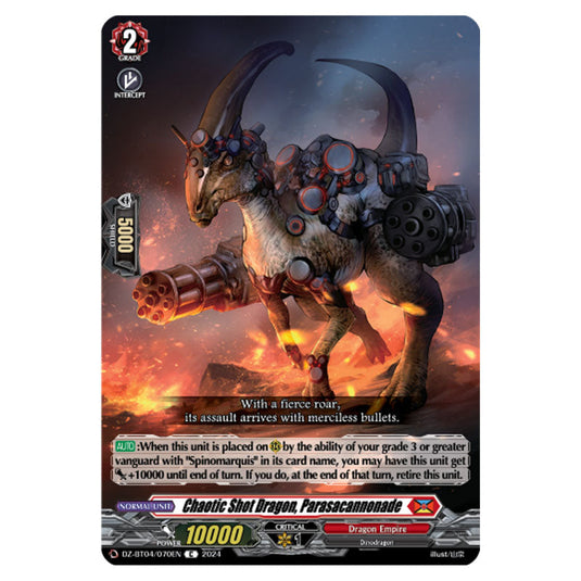 Chaotic Shot Dragon, Parasacannonade DZ-BT04/070EN card from the Cardfight!! Vanguard set Destined Showdown