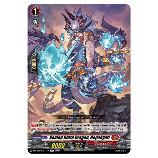 Sealed Blaze Dragon, Gopahyati DZ-BT04/071EN card from the Cardfight!! Vanguard set Destined Showdown