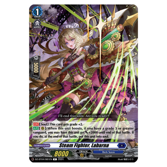 Steam Fighter, Labarna DZ-BT04/081EN card from the Cardfight!! Vanguard set Destined Showdown