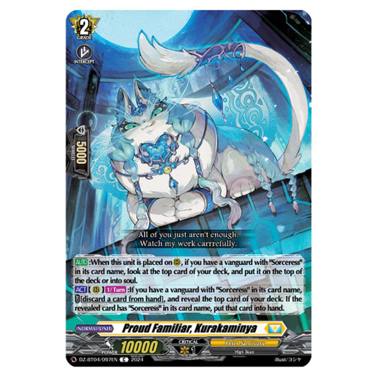 Proud Familiar, Kurakaminya DZ-BT04/097EN card from the Cardfight!! Vanguard set Destined Showdown