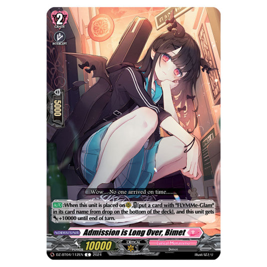 Admission is Long Over, Bimet DZ-BT04/112EN card from the Cardfight!! Vanguard set Destined Showdown