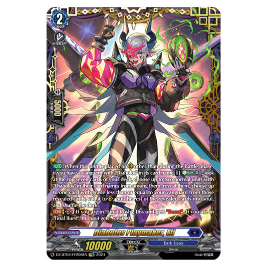 Diabolos Playmaker, Eli DZ-BT04/FFR06EN card from the Cardfight!! Vanguard set Destined Showdown