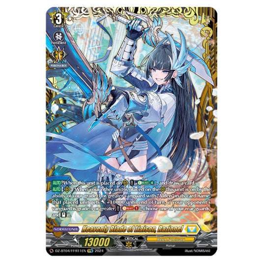 Heavenly Blade of Liaison, Razionel DZ-BT04/FFR11EN card from the Cardfight!! Vanguard set Destined Showdown