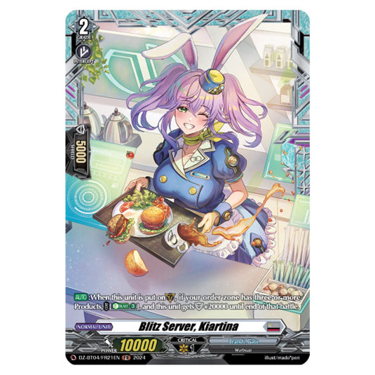 Blitz Server, Kiartina DZ-BT04/FR21EN card from the Cardfight!! Vanguard set Destined Showdown