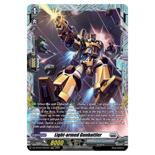 Light-armed Gunbattler DZ-BT04/FR24EN card from the Cardfight!! Vanguard set Destined Showdown