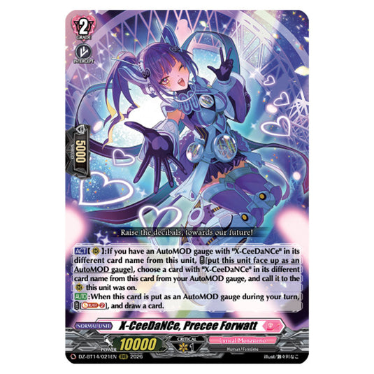 X-CeeDaNCe, Precee Forwatt DZ-BT14/021EN card from the Cardfight!! Vanguard set Envoys of the Crimson Moon