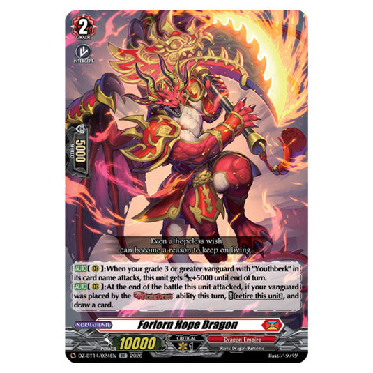 Forlorn Hope Dragon DZ-BT14/024EN card from the Cardfight!! Vanguard set Envoys of the Crimson Moon