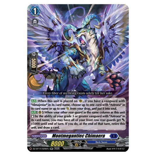 Montmegantiec Chimaera DZ-BT14/029EN card from the Cardfight!! Vanguard set Envoys of the Crimson Moon