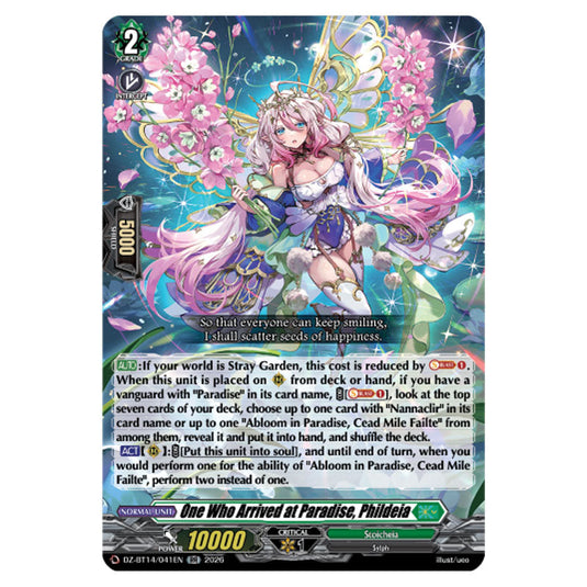 One Who Arrived at Paradise, Phildeia DZ-BT14/041EN card from the Cardfight!! Vanguard set Envoys of the Crimson Moon