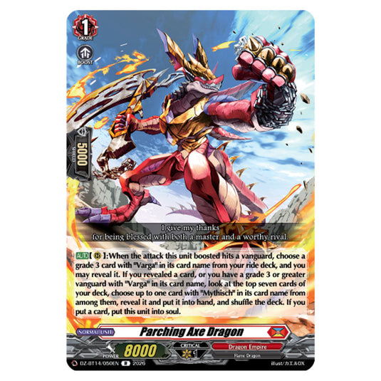 Parching Axe Dragon DZ-BT14/050EN card from the Cardfight!! Vanguard set Envoys of the Crimson Moon