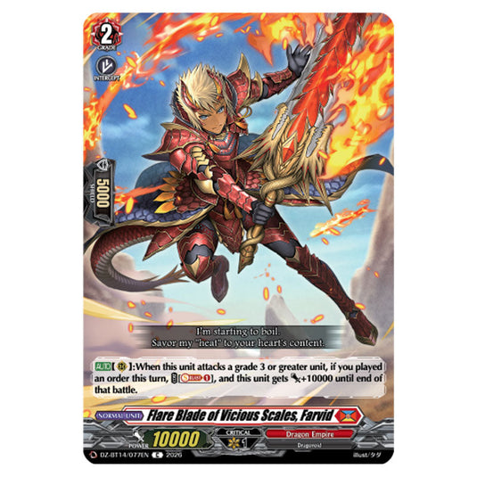 Flare Blade of Vicious Scales, Farvid DZ-BT14/077EN card from the Cardfight!! Vanguard set Envoys of the Crimson Moon