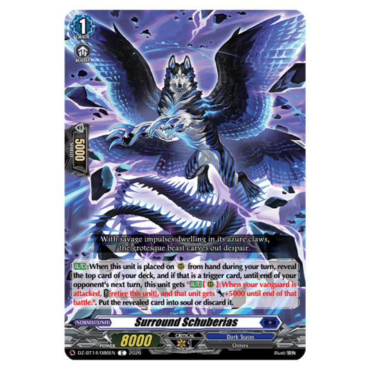 Surround Schuberias DZ-BT14/086EN card from the Cardfight!! Vanguard set Envoys of the Crimson Moon