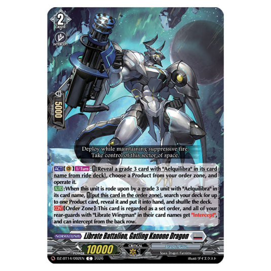 Librate Battalion, Gatling Kanone Dragon DZ-BT14/092EN card from the Cardfight!! Vanguard set Envoys of the Crimson Moon