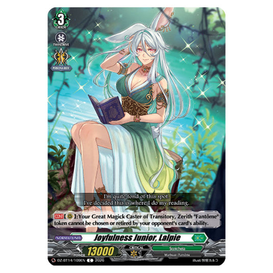 Joyfulness Junior, Lalpie DZ-BT14/109EN card from the Cardfight!! Vanguard set Envoys of the Crimson Moon