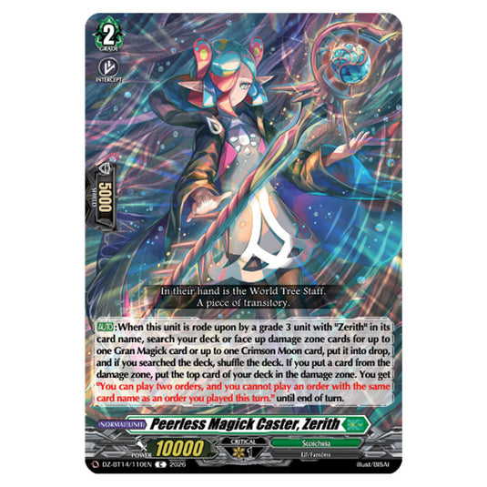 Peerless Magick Caster, Zerith DZ-BT14/110EN card from the Cardfight!! Vanguard set Envoys of the Crimson Moon