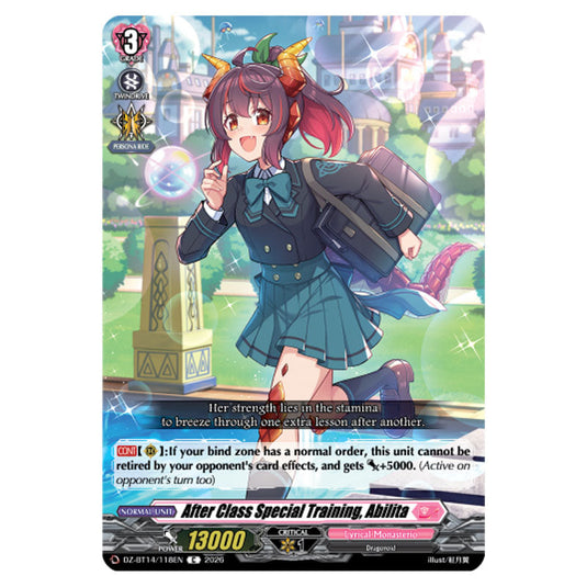 After Class Special Training, Abilita DZ-BT14/118EN card from the Cardfight!! Vanguard set Envoys of the Crimson Moon