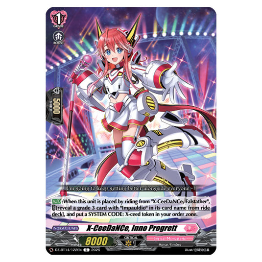 X-CeeDaNCe, Inno Progrett DZ-BT14/122EN card from the Cardfight!! Vanguard set Envoys of the Crimson Moon
