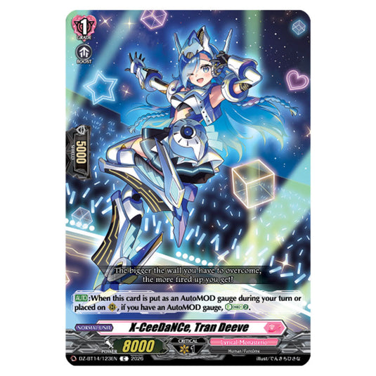 X-CeeDaNCe, Tran Deeve DZ-BT14/123EN card from the Cardfight!! Vanguard set Envoys of the Crimson Moon