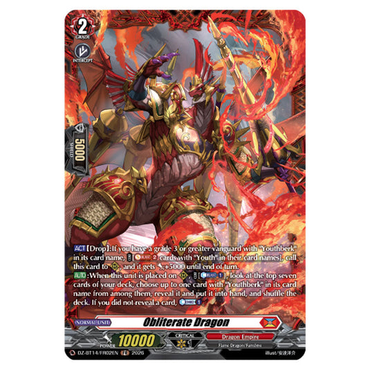 Obliterate Dragon DZ-BT14/FR02EN card from the Cardfight!! Vanguard set Envoys of the Crimson Moon