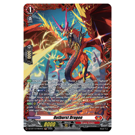 Outburst Dragon DZ-BT14/FR04EN card from the Cardfight!! Vanguard set Envoys of the Crimson Moon