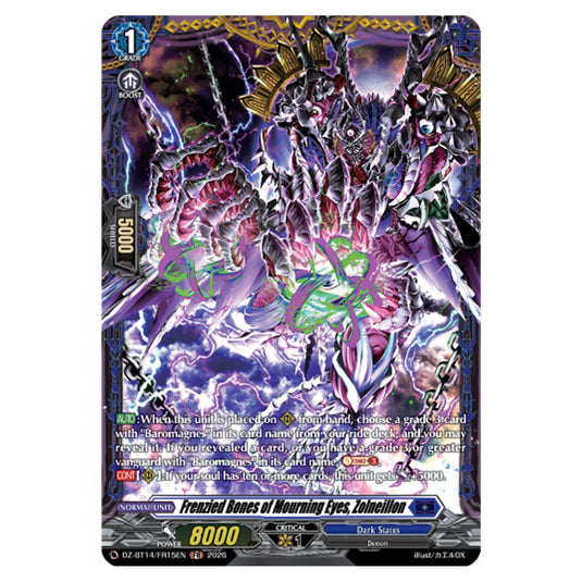 Frenzied Bones of Mourning Eyes, Zolneillon DZ-BT14/FR15EN card from the Cardfight!! Vanguard set Envoys of the Crimson Moon