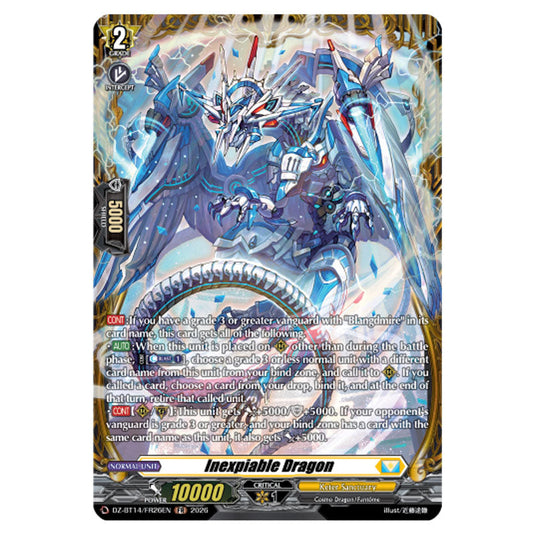 Inexpiable Dragon DZ-BT14/FR26EN card from the Cardfight!! Vanguard set Envoys of the Crimson Moon