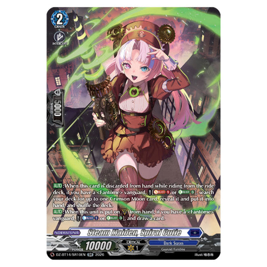 Steam Maiden, Spiral Cutie DZ-BT14/SR10EN card from the Cardfight!! Vanguard set Envoys of the Crimson Moon