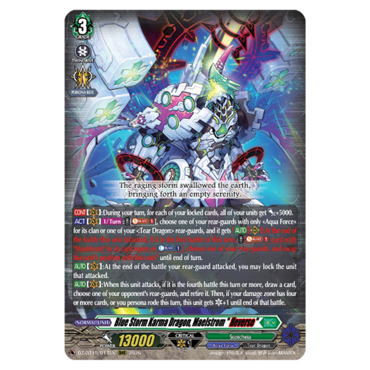 Blue Storm Karma Dragon, Maelstrom "Яeverse" DZ-BT15/017EN card from the Cardfight!! Vanguard set Strike of Illusionary Shadows