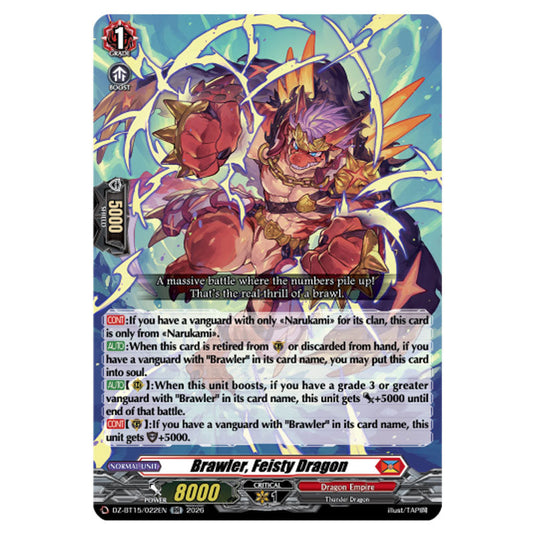 Brawler, Feisty Dragon DZ-BT15/022EN card from the Cardfight!! Vanguard set Strike of Illusionary Shadows
