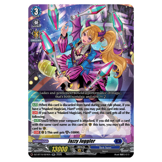 Jazzy Juggler DZ-BT15/024EN card from the Cardfight!! Vanguard set Strike of Illusionary Shadows