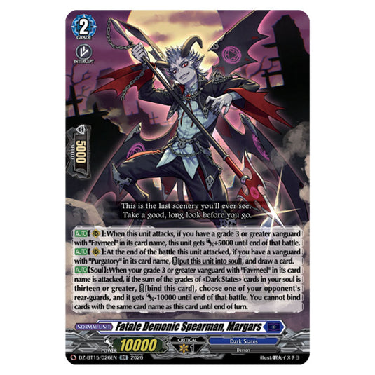 Fatale Demonic Spearman, Margars DZ-BT15/026EN card from the Cardfight!! Vanguard set Strike of Illusionary Shadows