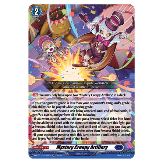 Mystery Creepy Artillery DZ-BT15/027EN card from the Cardfight!! Vanguard set Strike of Illusionary Shadows