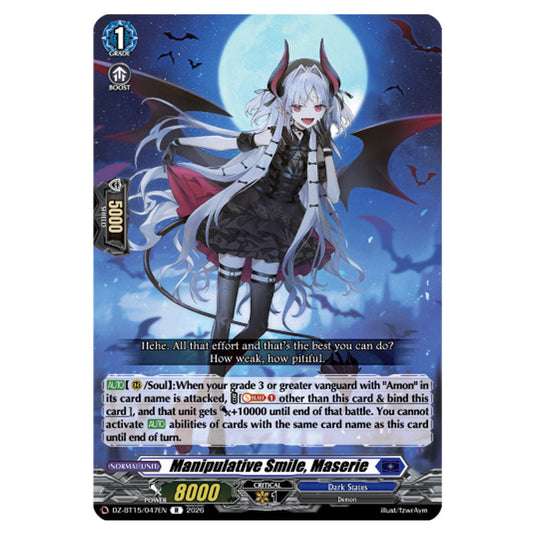Manipulative Smile, Maserie DZ-BT15/047EN card from the Cardfight!! Vanguard set Strike of Illusionary Shadows