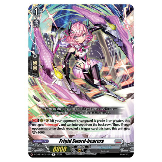 Frigid Sword-bearers DZ-BT15/051EN card from the Cardfight!! Vanguard set Strike of Illusionary Shadows